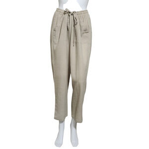 DR. Flax FLAX 100% Linen Cargo Pants Pockets Natural Beige Drawstring L/XL